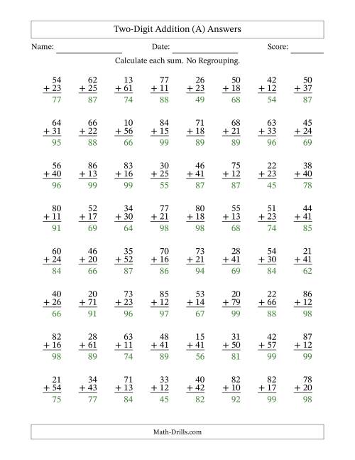 The Two-Digit Addition With No Regrouping – 64 Questions (A) Math Worksheet Page 2