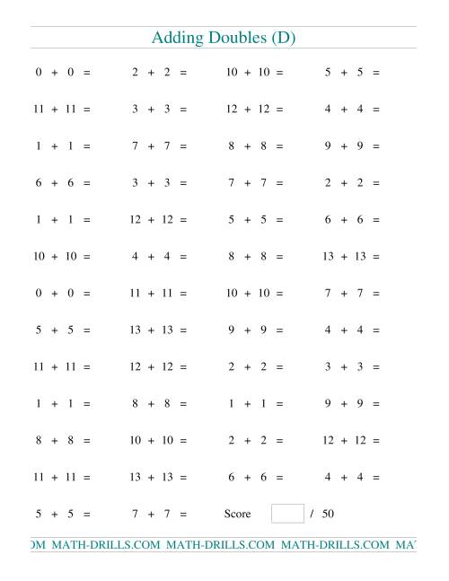 The Adding Doubles to 13 + 13 (D) Math Worksheet