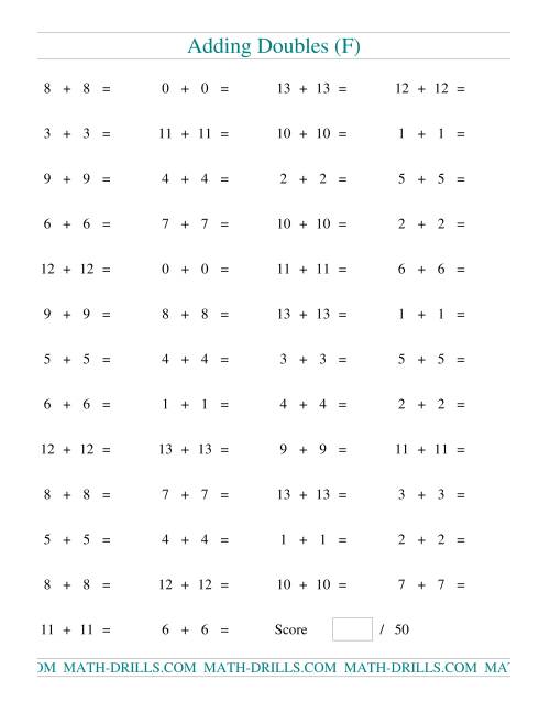 The Adding Doubles to 13 + 13 (F) Math Worksheet