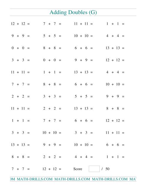 The Adding Doubles to 13 + 13 (G) Math Worksheet