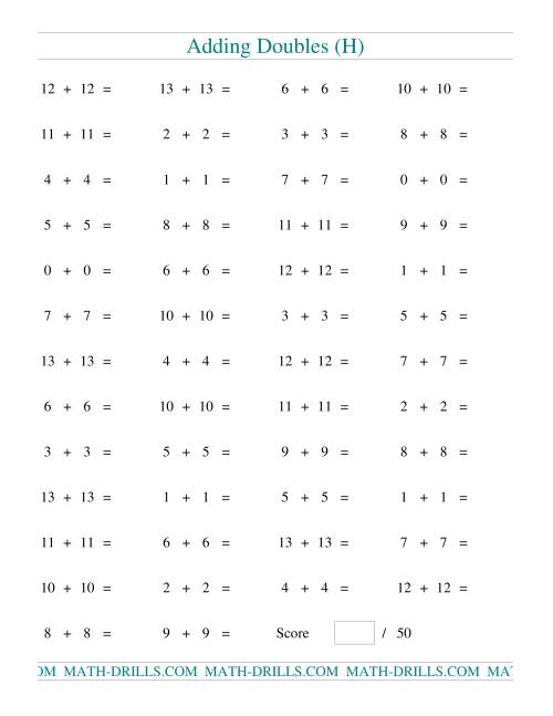 The Adding Doubles to 13 + 13 (H) Math Worksheet