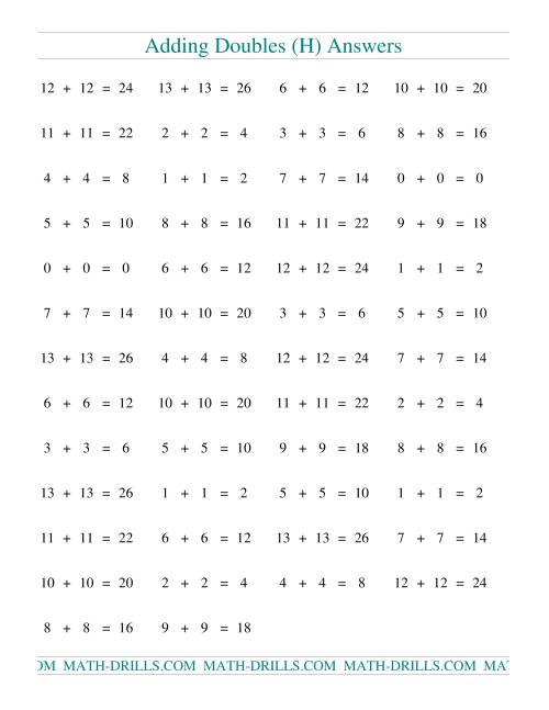 The Adding Doubles to 13 + 13 (H) Math Worksheet Page 2
