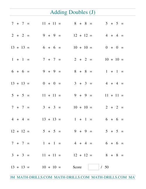 The Adding Doubles to 13 + 13 (J) Math Worksheet