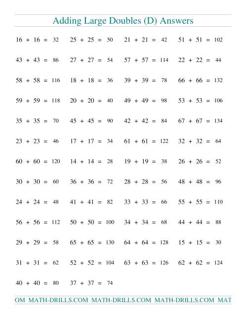 The Adding Two-Digit Doubles (D) Math Worksheet Page 2