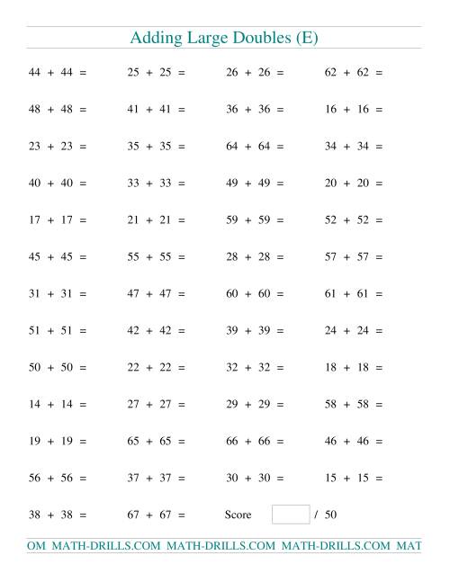 The Adding Two-Digit Doubles (E) Math Worksheet