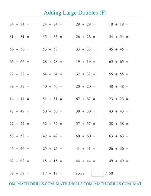 The Adding Two-Digit Doubles (F) Math Worksheet