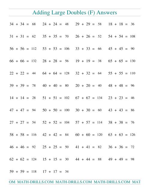 The Adding Two-Digit Doubles (F) Math Worksheet Page 2