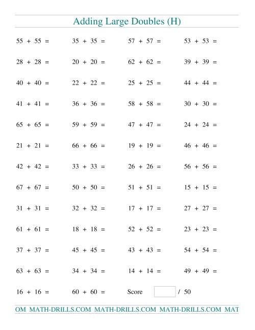 The Adding Two-Digit Doubles (H) Math Worksheet