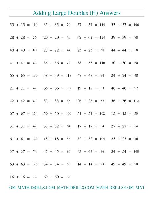 The Adding Two-Digit Doubles (H) Math Worksheet Page 2