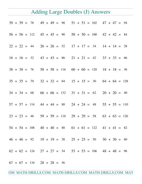 The Adding Two-Digit Doubles (J) Math Worksheet Page 2