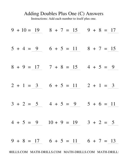 The Adding Doubles Plus One (C) Math Worksheet Page 2
