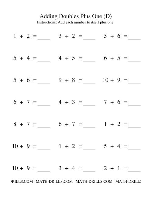 The Adding Doubles Plus One (D) Math Worksheet