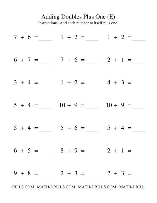 The Adding Doubles Plus One (E) Math Worksheet