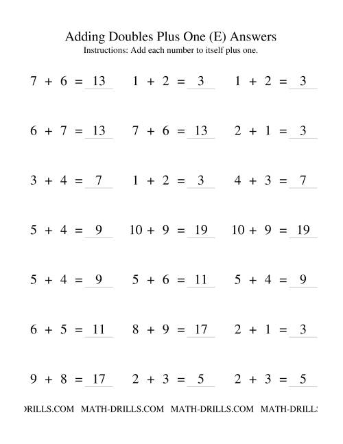 The Adding Doubles Plus One (E) Math Worksheet Page 2