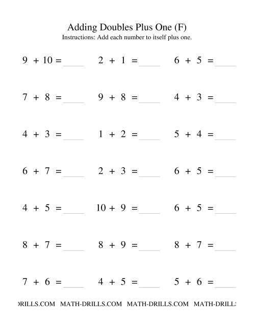 The Adding Doubles Plus One (F) Math Worksheet