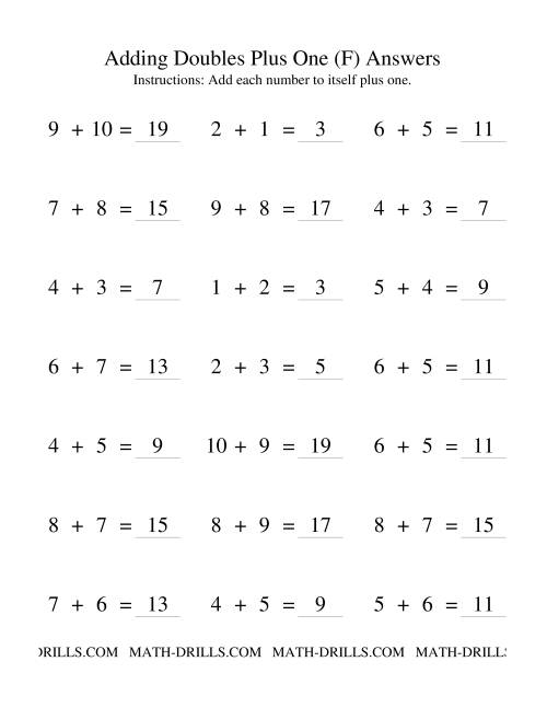 The Adding Doubles Plus One (F) Math Worksheet Page 2