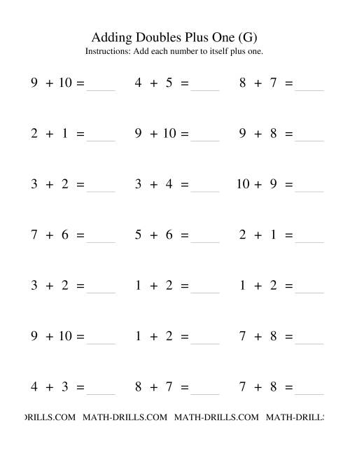 The Adding Doubles Plus One (G) Math Worksheet