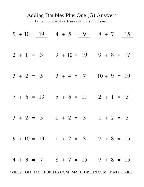 The Adding Doubles Plus One (G) Math Worksheet Page 2