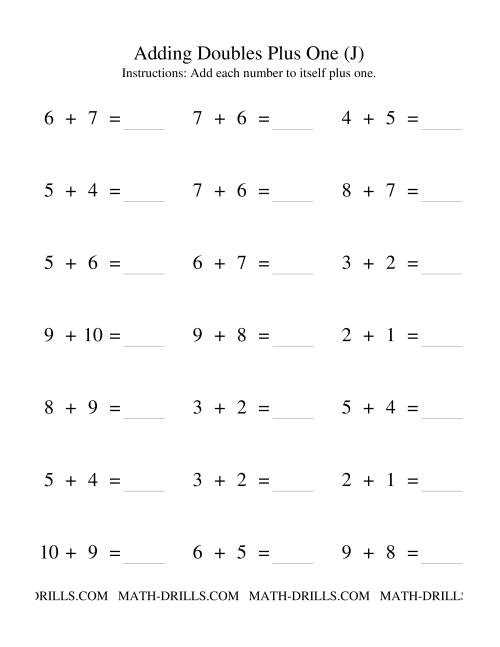 The Adding Doubles Plus One (J) Math Worksheet