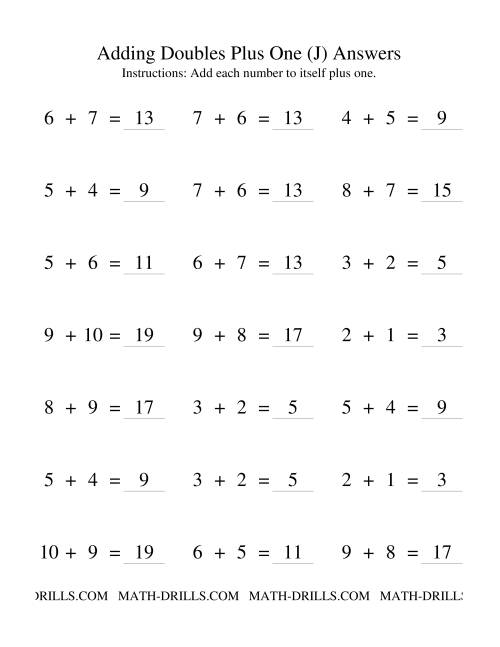The Adding Doubles Plus One (J) Math Worksheet Page 2