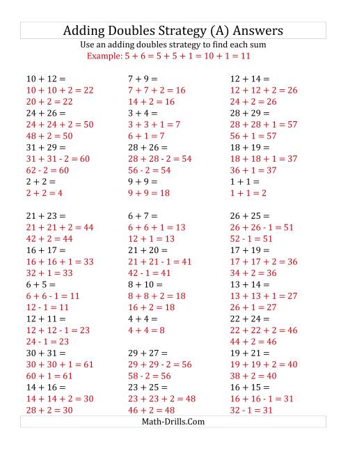 The Adding Doubles Mixed Variations (Large Numbers) (A) Math Worksheet Page 2
