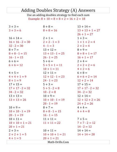 The Adding Doubles Mixed Variations (Medium Numbers) (A) Math Worksheet Page 2