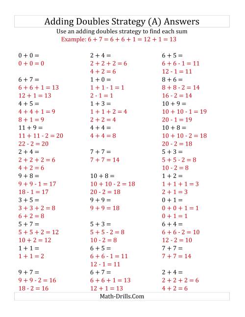 The Adding Doubles Mixed Variations (Small Numbers) (A) Math Worksheet Page 2