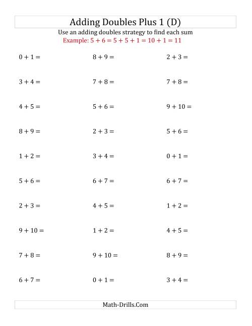 The Adding Doubles Plus 1 (Small Numbers) (D) Math Worksheet