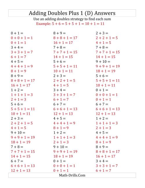 The Adding Doubles Plus 1 (Small Numbers) (D) Math Worksheet Page 2