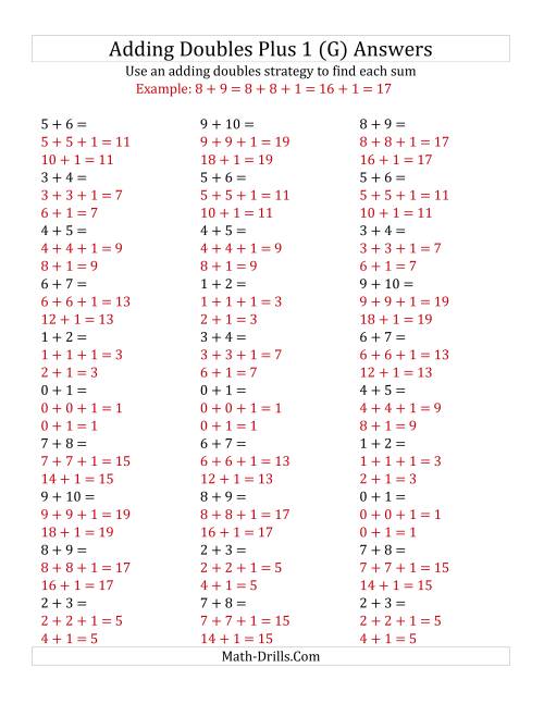 The Adding Doubles Plus 1 (Small Numbers) (G) Math Worksheet Page 2