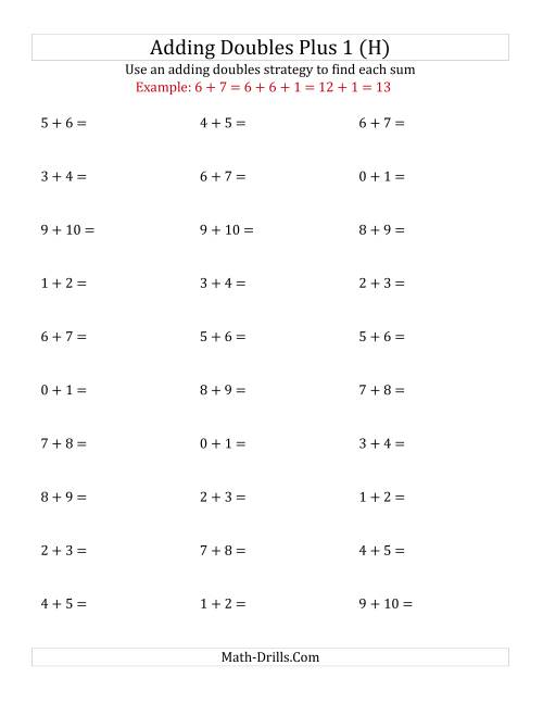 The Adding Doubles Plus 1 (Small Numbers) (H) Math Worksheet