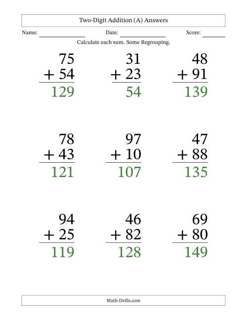 The Two-Digit Addition With Some Regrouping – 9 Questions – Large Print (A) Math Worksheet Page 2