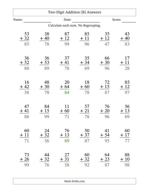 The Two-Digit Addition With No Regrouping – 36 Questions (B) Math Worksheet Page 2