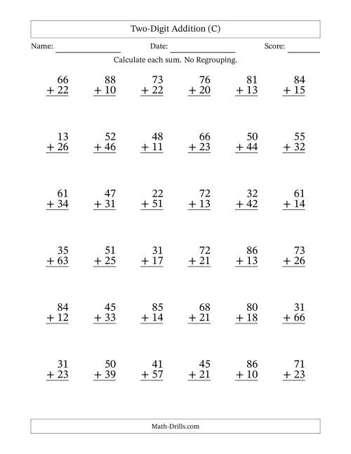 The Two-Digit Addition With No Regrouping – 36 Questions (C) Math Worksheet