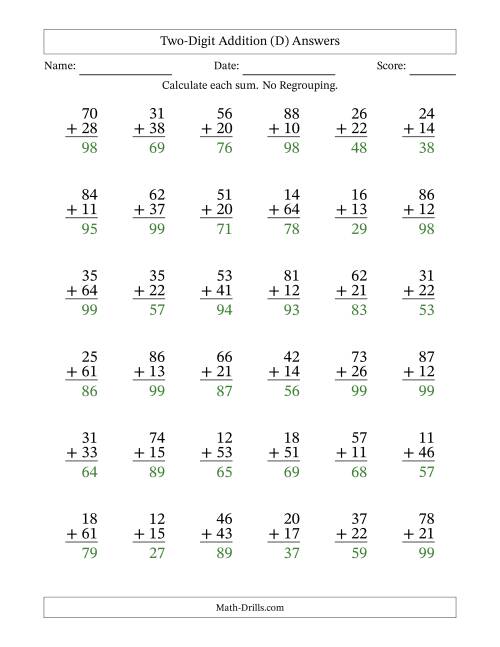 The Two-Digit Addition With No Regrouping – 36 Questions (D) Math Worksheet Page 2
