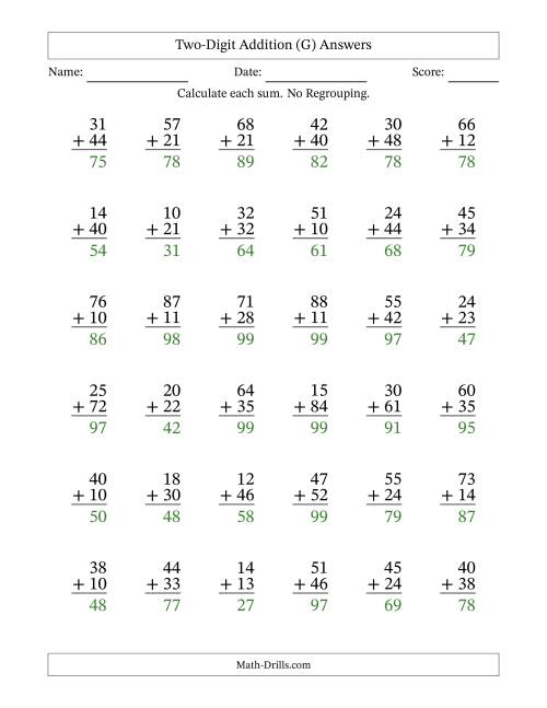 The Two-Digit Addition With No Regrouping – 36 Questions (G) Math Worksheet Page 2