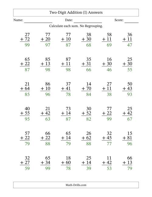 The Two-Digit Addition With No Regrouping – 36 Questions (I) Math Worksheet Page 2