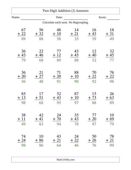The Two-Digit Addition With No Regrouping – 36 Questions (J) Math Worksheet Page 2