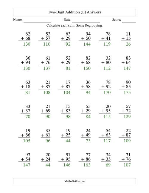 The Two-Digit Addition With Some Regrouping – 36 Questions (E) Math Worksheet Page 2