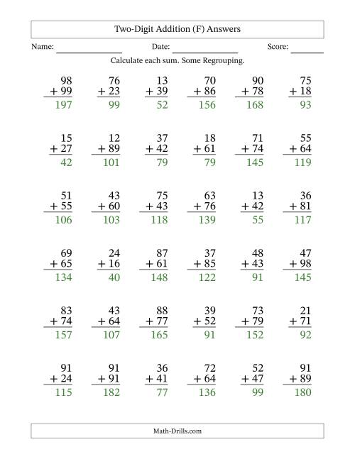 The Two-Digit Addition With Some Regrouping – 36 Questions (F) Math Worksheet Page 2