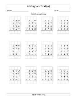 Adding Four 3-Digit Numbers on a Grid