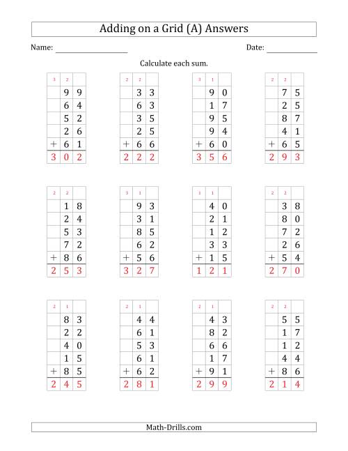 The Adding Five 2-Digit Numbers on a Grid (A) Math Worksheet Page 2