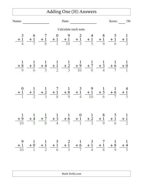 The Adding One With The Other Addend From 0 to 9 – 50 Questions (H) Math Worksheet Page 2