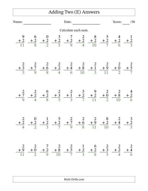 The Adding Two With The Other Addend From 0 to 9 – 50 Questions (E) Math Worksheet Page 2