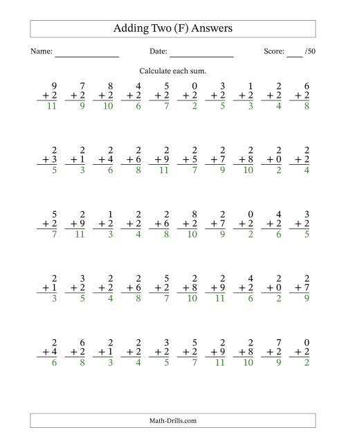 The Adding Two With The Other Addend From 0 to 9 – 50 Questions (F) Math Worksheet Page 2