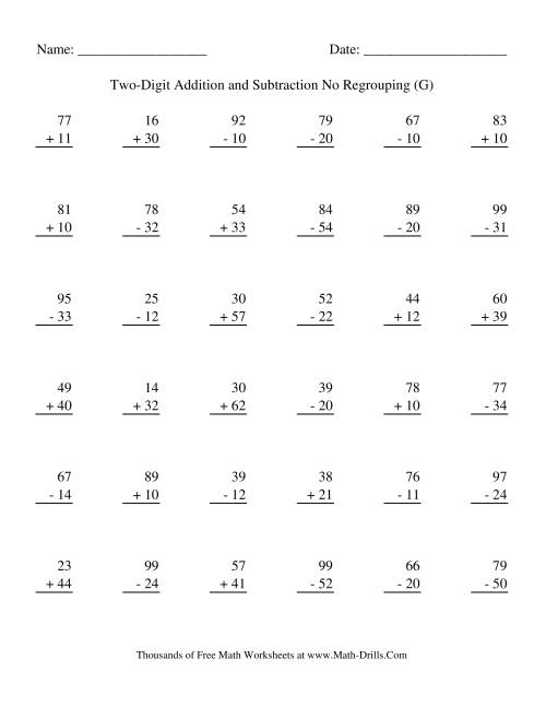 The Two-Digit -- No Regrouping (G) Math Worksheet