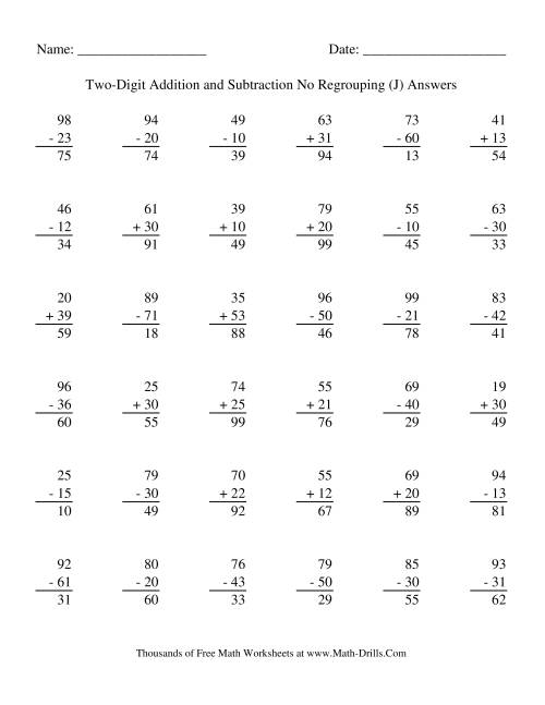The Two-Digit -- No Regrouping (J) Math Worksheet Page 2