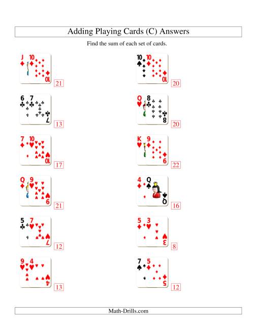 The Adding 2 Playing Cards (C) Math Worksheet Page 2
