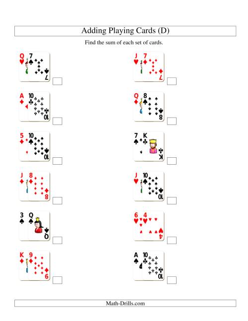 The Adding 2 Playing Cards (D) Math Worksheet