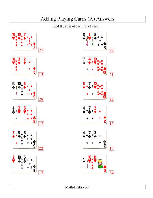 The Adding 3 Playing Cards (A) Math Worksheet Page 2